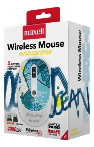 Mouse Inalámbrico Maxell Diseño Wild 4000dpi Usb/usb-c Tortu Blanco
