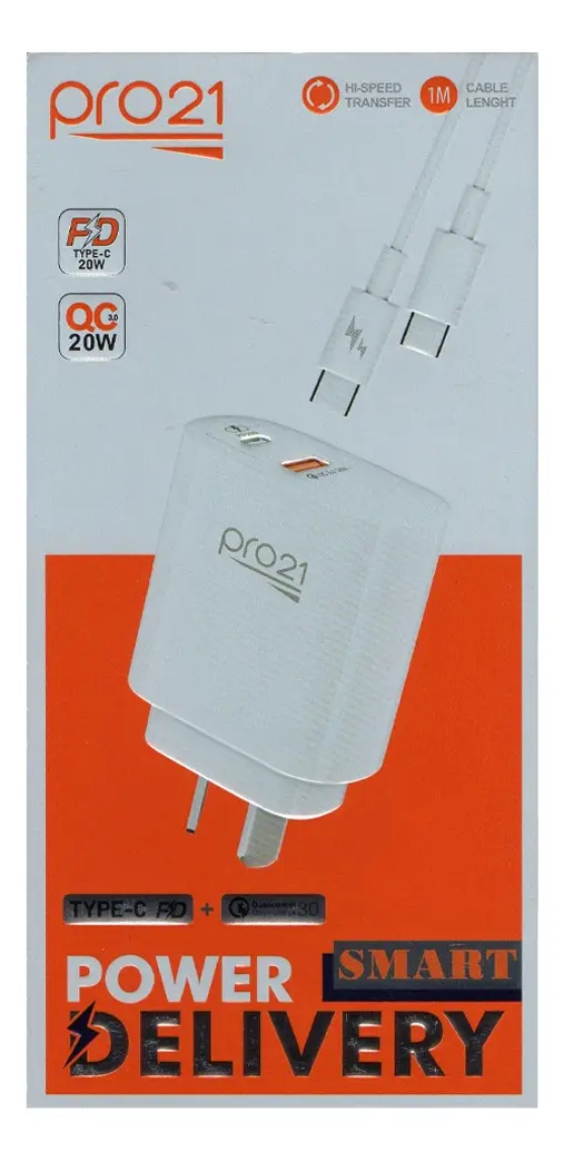 CARGADOR TIPOC/USB TURBO 20W PRO 21 CON CABLE C/C